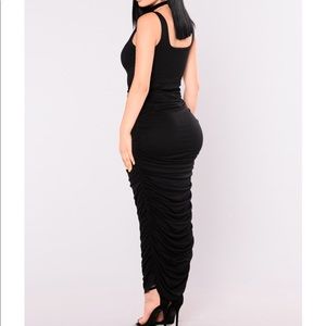 Fashion Nova Black Long Maritza Ruched Dress